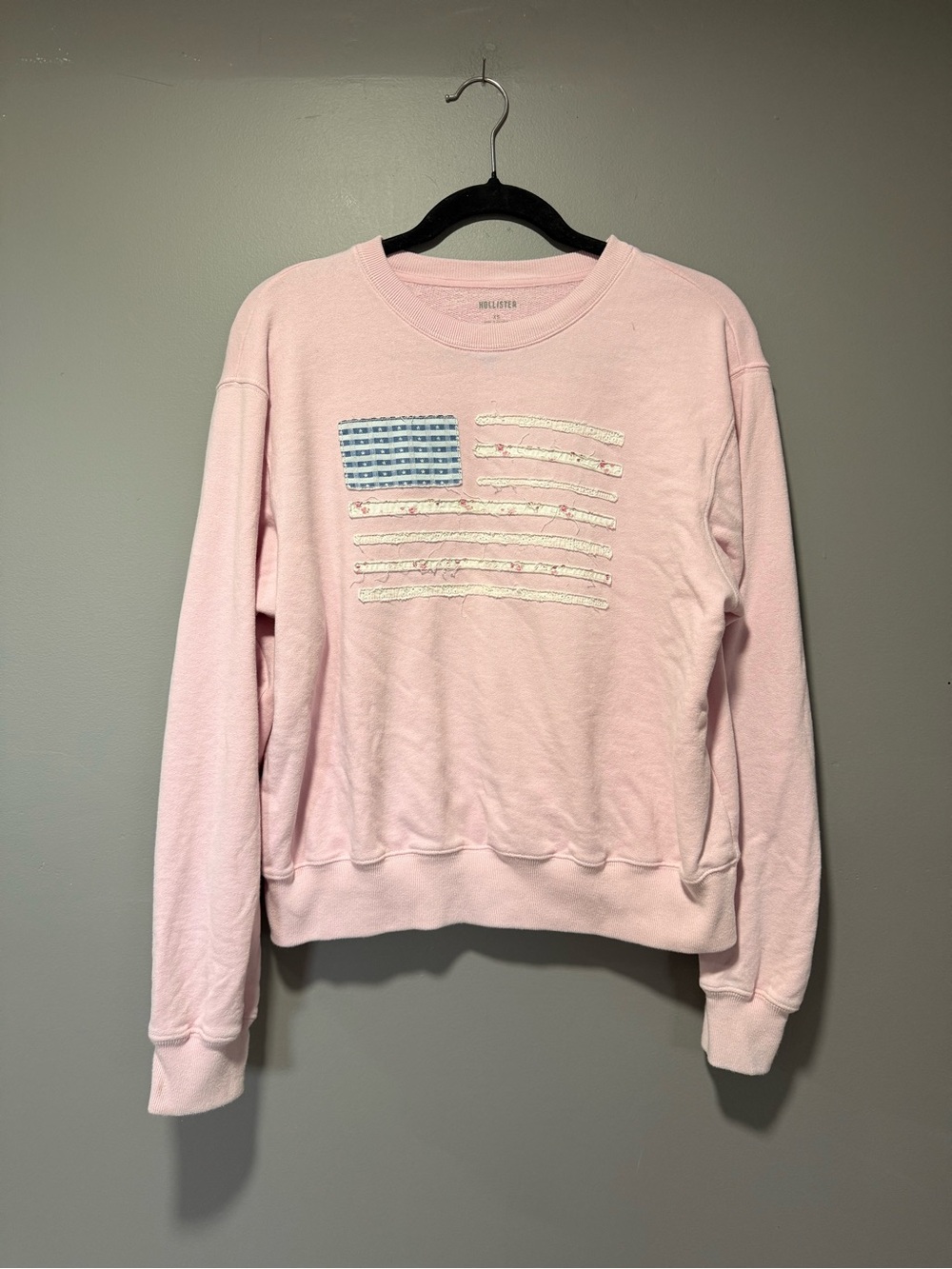 Hollister Light Pink Flag Graphic Crew Sweatshirt
